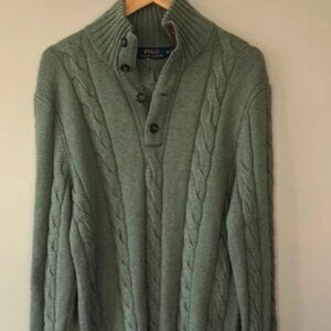 Polo by Ralph Lauren Men's‎ Green Cable Knit Sweater Sz M Silk/Cashmere Blend